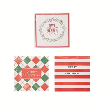 Assorted Merry Christmas Red 2 Ply Lunch Napkins Pk 20 (3 Packs)