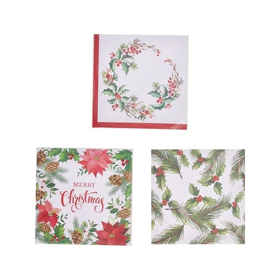 Assorted Christmas 2 Ply Floral Mix Lunch Napkins Pk 20 (3 Packs)