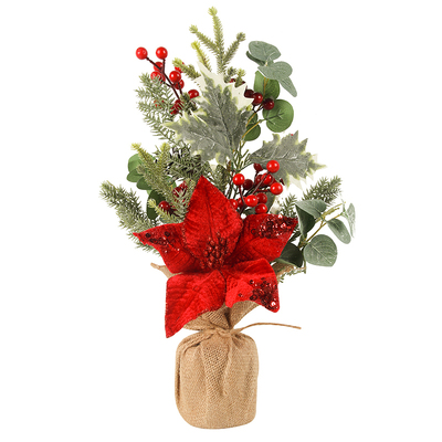 Christmas Leaves & Berry Tree with Hessian Base Decoration