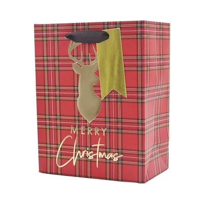 Red Tartan Merry Christmas Gift Bag 18x23cm