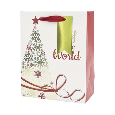 White Joy To The World Christmas Gift Bag 18x23cm