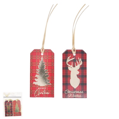 Red Tartan & Gold Christmas Gift Tags (Pk 12)