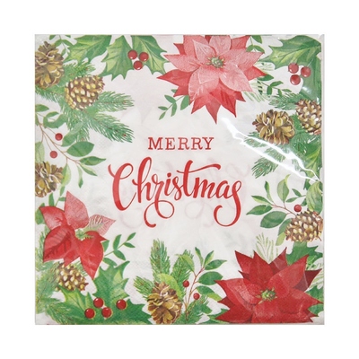 Merry Christmas Poinsettia 2 Ply Paper Lunch Napkins (Pk 20)