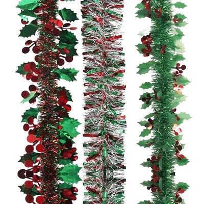 Green & Red Assorted 2m Christmas Tinsel (Pk 3)