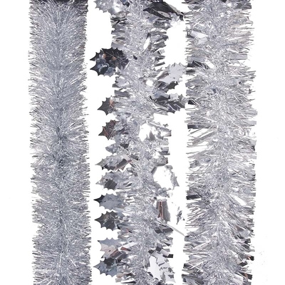 Silver Assorted 2m Christmas Tinsel (Pk 3)
