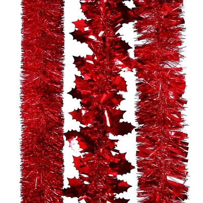 Red Assorted 2m Christmas Tinsel (Pk 3)