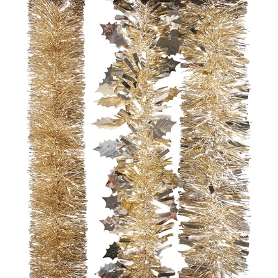 Champagne Gold Assorted 2m Christmas Tinsel (Pk 3)