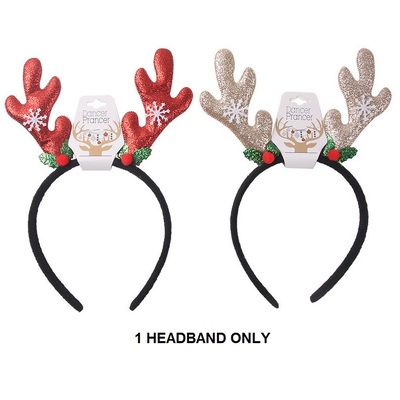 Red or Champagne Gold Christmas Antlers Headband (Pk 1)