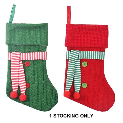 Red or Green Christmas Stocking with Scarf (Pk 1)