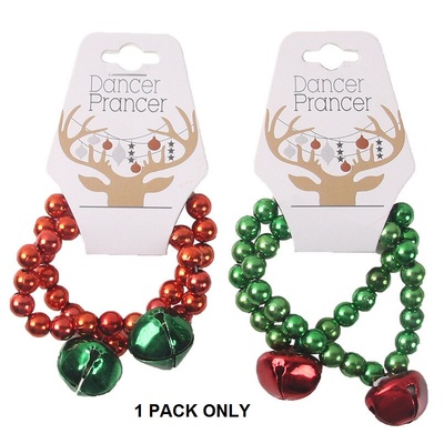 Red or Green Christmas Jingle Bell Bead Bracelets (Pk 2)