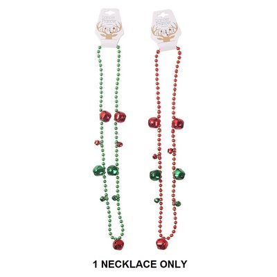 Red or Green Christmas Jingle Bell Bead Necklace (Pk 1)
