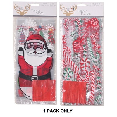 Assorted Designs Christmas Cello Treat Bags with Ties (Pk 20)