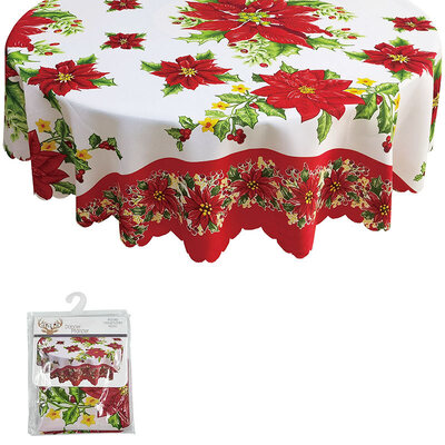 Christmas Poinsettia 150cm Round Fabric Tablecloth