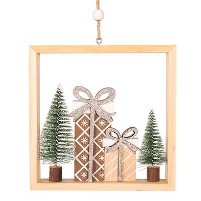 Trees & Gift Boxes Hanging Frame Christmas Decoration 15cm