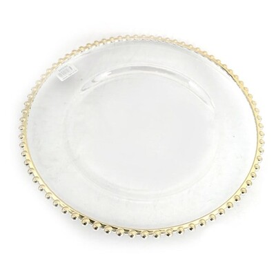 Christmas Clear Plastic Charger Plate Gold Beaded Edge 32cm