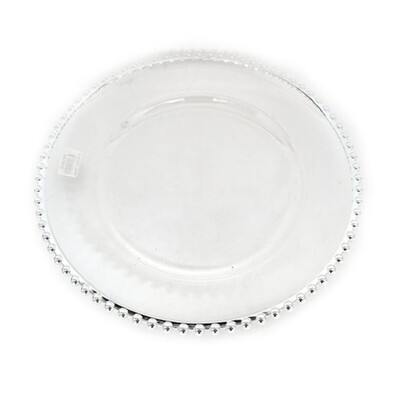 Christmas Clear Plastic Charger Plate Silver Beaded Edge 32cm