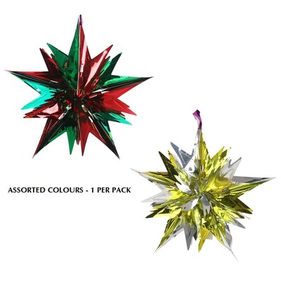 Christmas Hanging Foil Starburst Decoration Assorted 30cm Pk 1