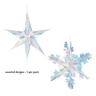 Christmas Snowflake or Star Hanging Foil Decoration 50cm Pk 1