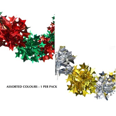 Christmas Star Foil Garland Decoration 1.7m Pk 1 Assorted Colours