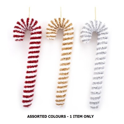 Christmas Tinsel Candy Cane Decoration Assorted Colours Pk 1