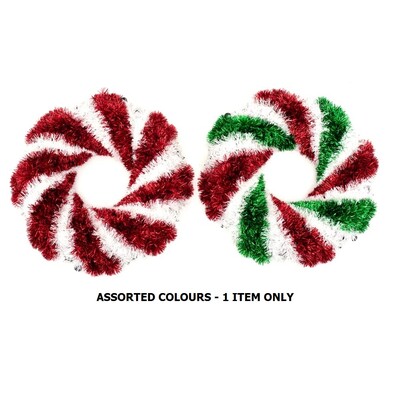 Christmas Candy Swirl Tinsel Wreath Decoration 45cm Assorted Pk 1
