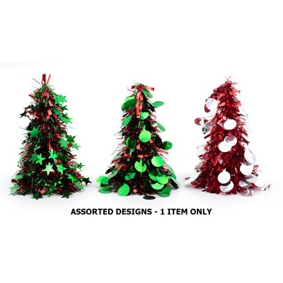 Christmas Tinsel Table Cone Tree Assorted 25cm Pk 1