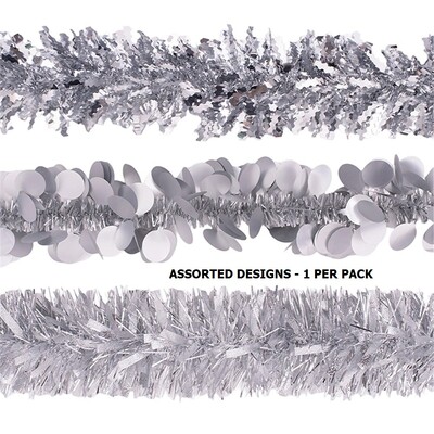 Christmas Assorted Silver Tinsel Decoration 2m Pk 1