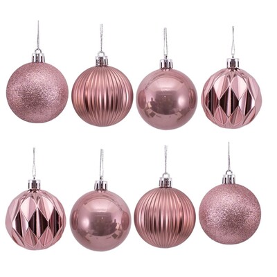 Rouge Pink Christmas Tree Baubles Decorations 5cm Pk 8