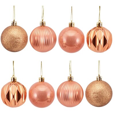Rose Gold Christmas Tree Baubles Decorations 5cm Pk 8