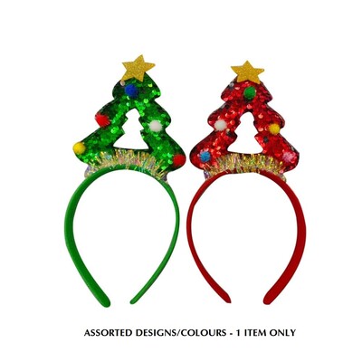 Christmas Tree Red Or Green Sequin Headband Pk 1
