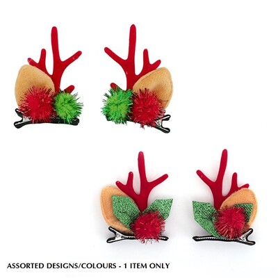 Christmas Mini Reindeer Antler Hair Clips Assorted 1 Pair