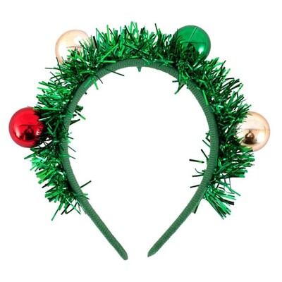Christmas Green Tinsel Headband with Baubles
