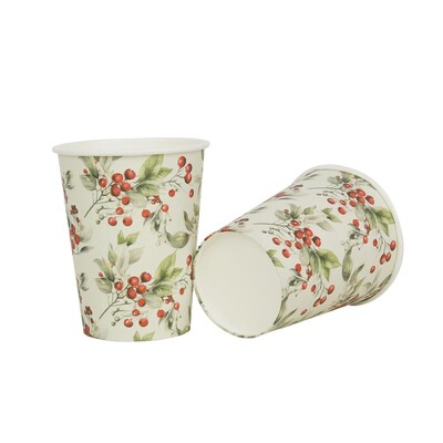 Christmas Berry Paper Cups 266ml Pk 20