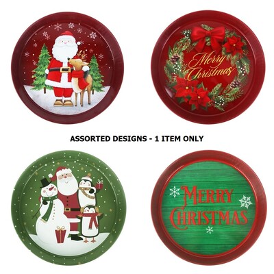Christmas Metal Serving Tray Assorted Designs Pk 1