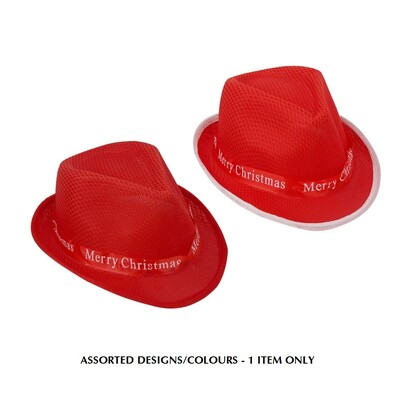 Child Merry Christmas Red Fedora Hat Assorted Pk 1