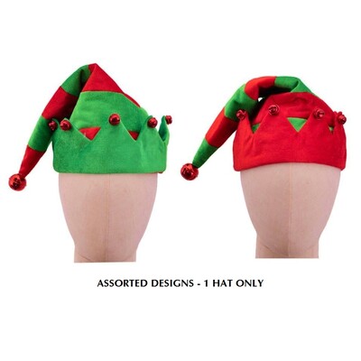 Christmas Green & Red Elf Hat with Bells