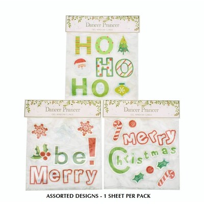 Christmas Window Gel Clings Assorted Designs Pk 1