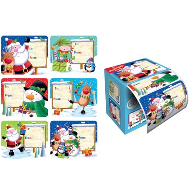 Assorted Jumbo Kids Design Christmas Gift Tag Label Stickers Pk 60