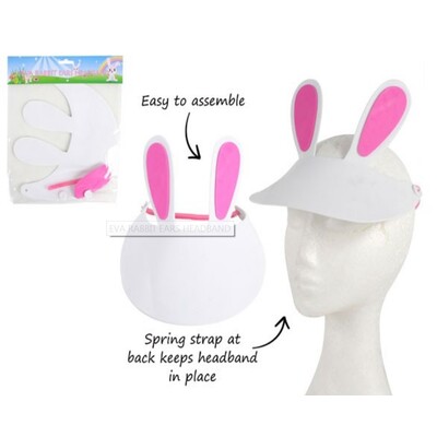 White & Pink Bunny Rabbit Ears on Visor Headband Pk 1