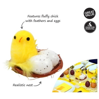 Velvet Easter Chick in Nest with Eggs 5cm (Pk 1)