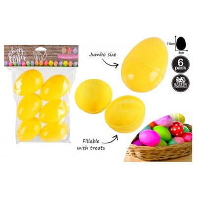 Jumbo Yellow Fillable Plastic Eggs 7.6 x 5cm (Pk 6)