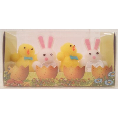 Small Assorted Fluffy Chicken & Bunny Rabbit Decorations Pk 4