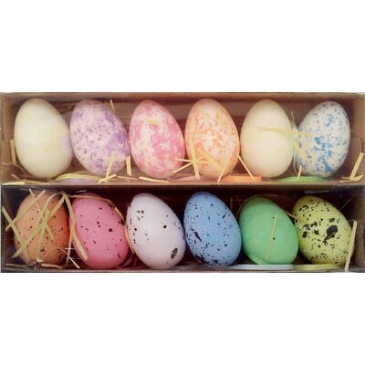 Assorted Decorative Hanging Easter Eggs in Box (4cm x 6cm) - 2 Packs of 6