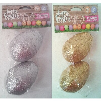 Assorted Glittered Fillable Plastic Easter Eggs (8cm - 2 Packs of 2)