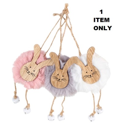 Assorted Hanging Fluffy Pom Pom Easter Bunny with Bells (Pk 1)