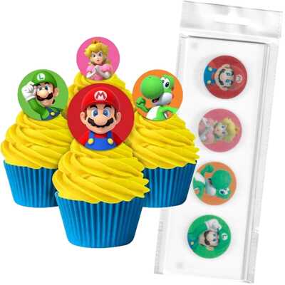 Edible Super Mario Bros Wafer Cake Toppers (Pk 16)