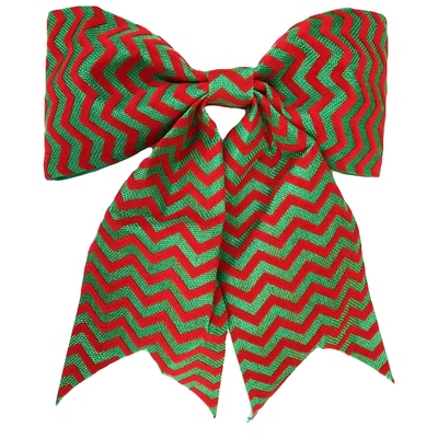 Red & Green Chevron Burlap Christmas Gift Bow Decoration