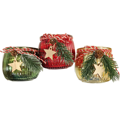 Christmas Assorted Tealight Candle Holder with Berries (Pk 3)