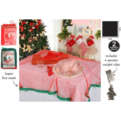 Christmas Red & Green Net Food Cover with Table Weight Clips (Pk 2)