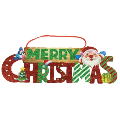 Merry Christmas Glitter Sign Decoration 42x13cm